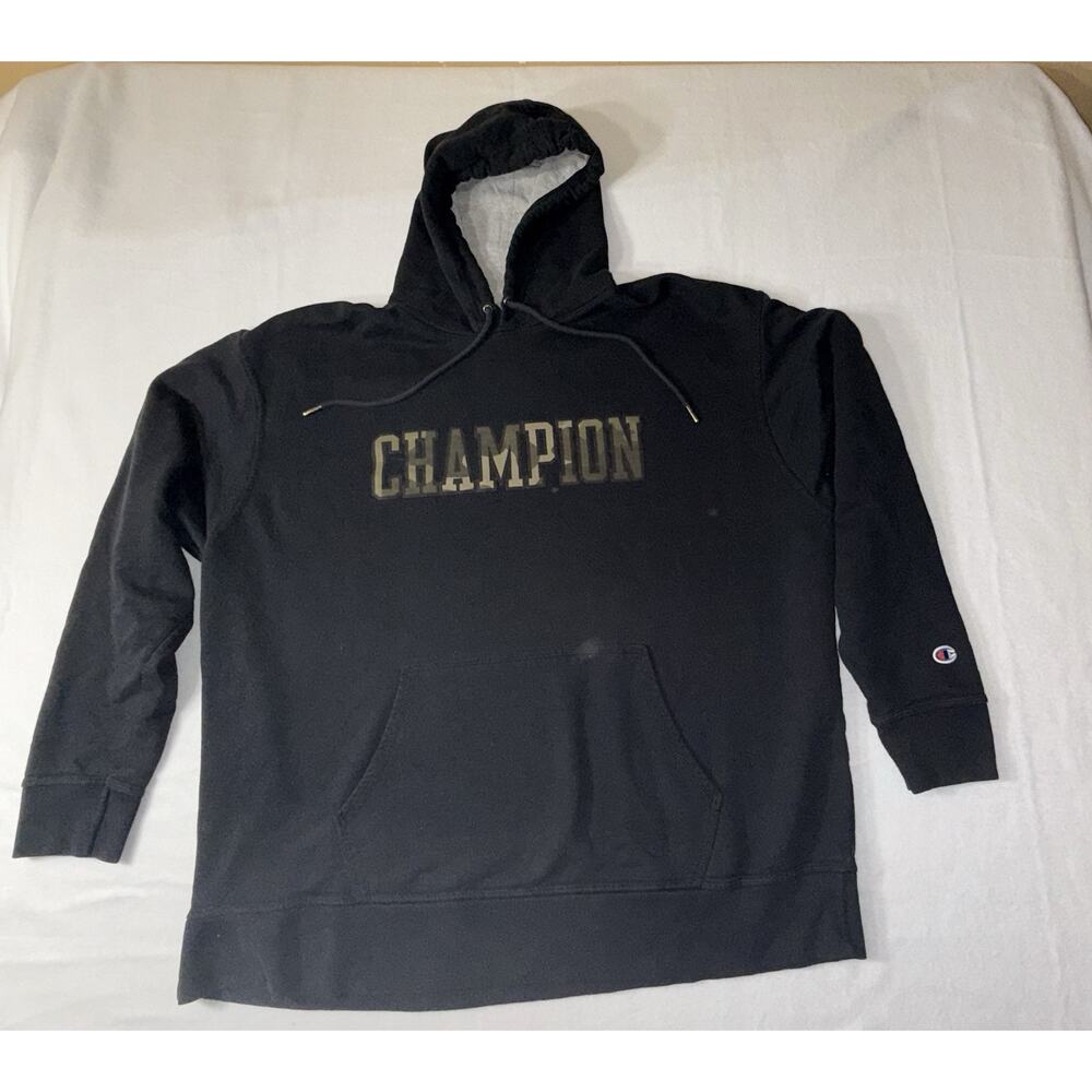 Champion Men's Hoodie Black With Camouflage Logo Size 2XL
